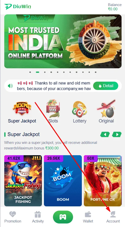 Go to the Account section.